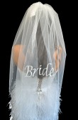 Embroidered bridal veil, handwritten bridal veil, "Bride" script bridal veil, henna night and wedding veil.