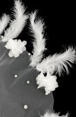 Feathered and Stoned Bridal Halay Handkerchief Chiffon Laser Flowered Bridal Halay Handkerchief