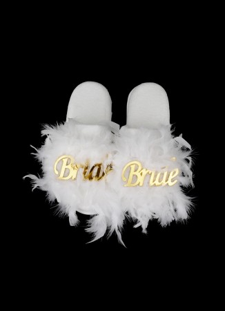 Bride Bride Slippers Party Bachelorette Feathered Slippers