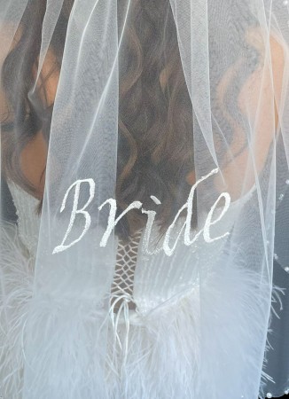 Embroidered bridal veil, handwritten bridal veil, "Bride" script bridal veil, henna night and wedding veil.