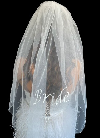 Embroidered bridal veil, handwritten bridal veil, "Bride" script bridal veil, henna night and wedding veil.