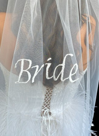 Embroidered bridal veil, handwritten bridal veil, "Bride" script bridal veil, henna night and wedding veil.