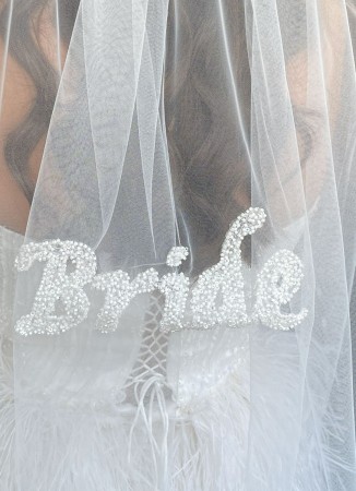 Embroidered bridal veil, handwritten bridal veil, "Bride" script bridal veil, henna night and wedding veil.