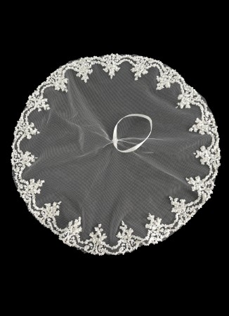 Feathered and Stoned Bridal Halay Handkerchief Chiffon Laser Flowered Bridal Halay Handkerchief