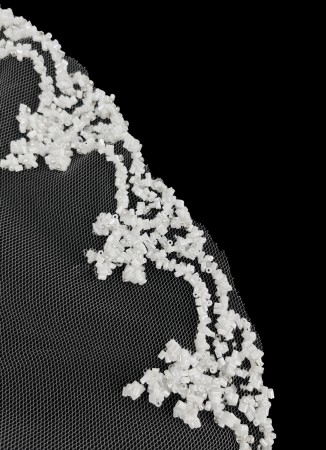 Feathered and Stoned Bridal Halay Handkerchief Chiffon Laser Flowered Bridal Halay Handkerchief