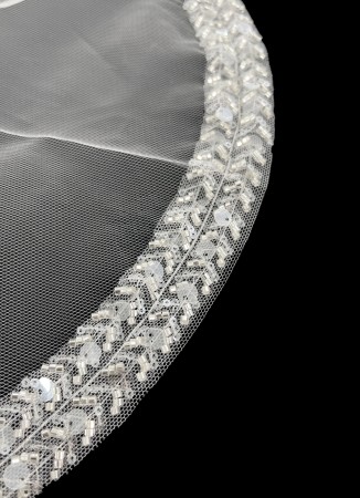 Feathered and Stoned Bridal Halay Handkerchief Chiffon Laser Flowered Bridal Halay Handkerchief