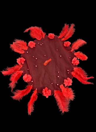 Feathered and Stoned Bridal Halay Handkerchief Chiffon Laser Flowered Bridal Halay Handkerchief