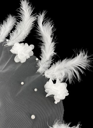 Feathered and Stoned Bridal Halay Handkerchief Chiffon Laser Flowered Bridal Halay Handkerchief