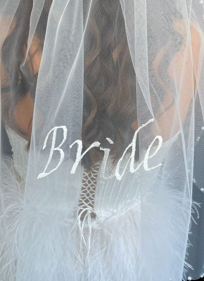 Embroidered bridal veil, handwritten bridal veil, "Bride" script bridal veil, henna night and wedding veil.