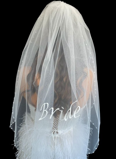 Embroidered bridal veil, handwritten bridal veil, "Bride" script bridal veil, henna night and wedding veil.