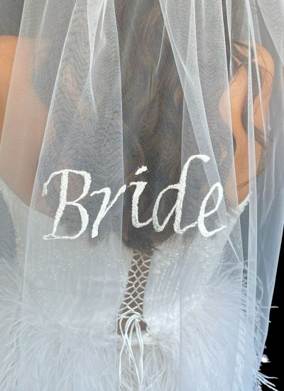 Embroidered bridal veil, handwritten bridal veil, "Bride" script bridal veil, henna night and wedding veil.