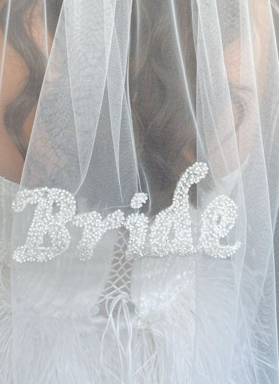 Embroidered bridal veil, handwritten bridal veil, "Bride" script bridal veil, henna night and wedding veil.