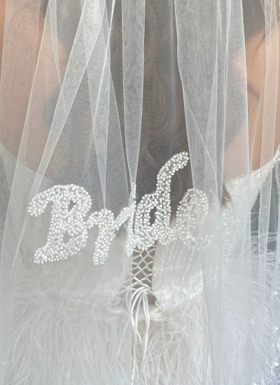 Embroidered bridal veil, handwritten bridal veil, "Bride" script bridal veil, henna night and wedding veil.