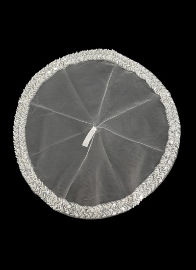 Feathered and Stoned Bridal Halay Handkerchief Chiffon Laser Flowered Bridal Halay Handkerchief