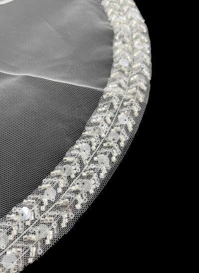 Feathered and Stoned Bridal Halay Handkerchief Chiffon Laser Flowered Bridal Halay Handkerchief