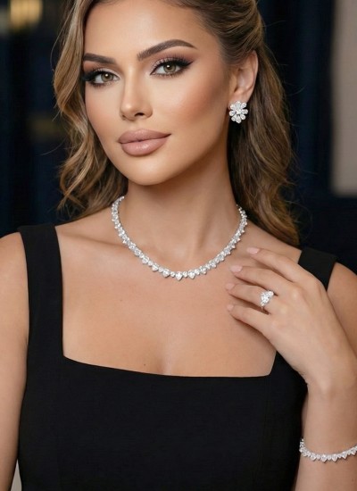 Zirkon Set Kolye Düğün Kına Nişan Takı Set Modelleri Zirkon Set Kolye Düğün Kına Nişan Takı Set Modelleri